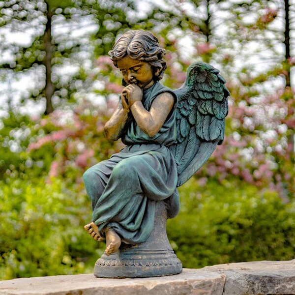 Angel Praying on Pedestal Garden Statue - Image 3