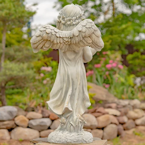 Angel with Dish Statue Antique White 39" H - Image 3