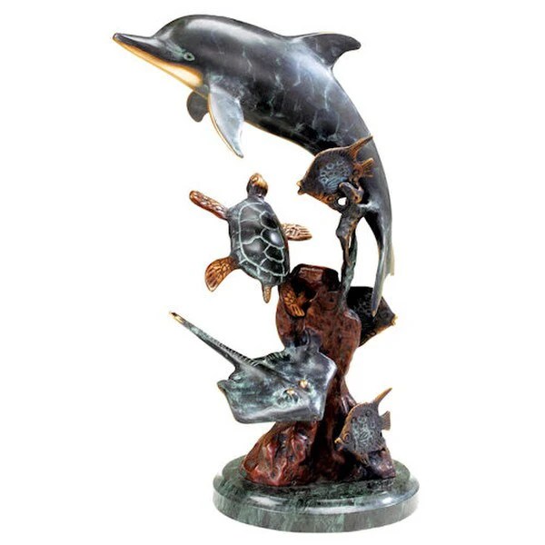 Aquatic Encounter Dolphins and Turtle Statue