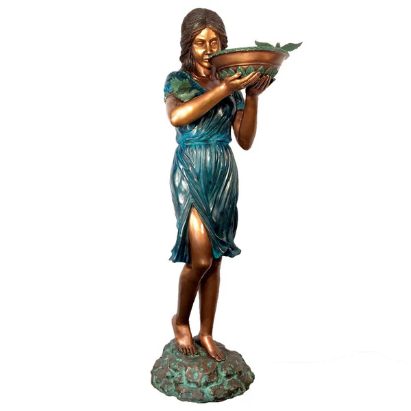 Blue Dress Birdbath Girl Bronze Fountain Sculpture 63" High - Image 2