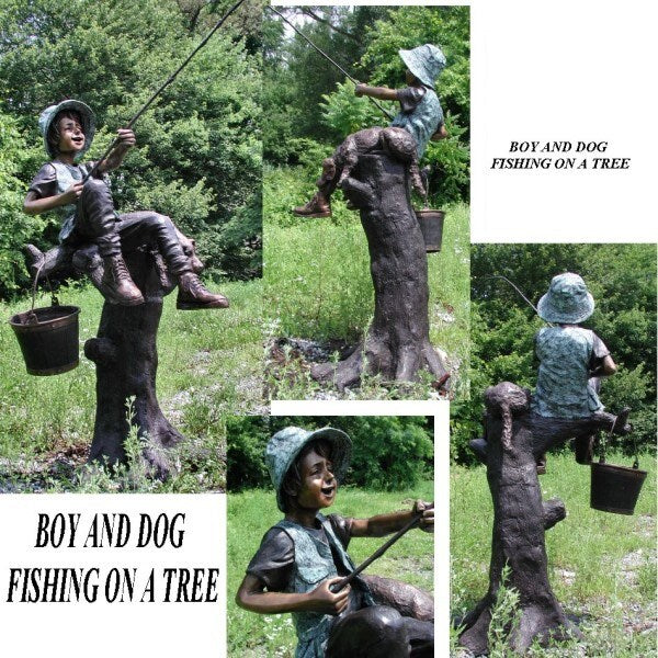 Boy And Dog Fishing On A Tree