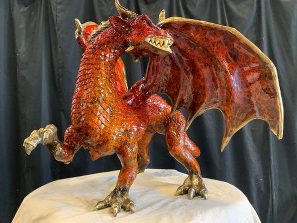 Bronze Dragon Sculpture Red 25" High - Image 4