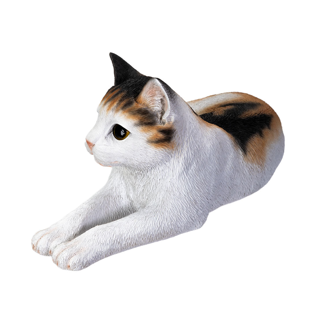 Calico Cat Sculpture Life Like Lying Cat Statue - Image 4