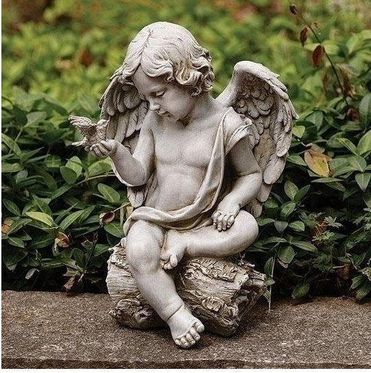 Cherub With Dove Garden Statue