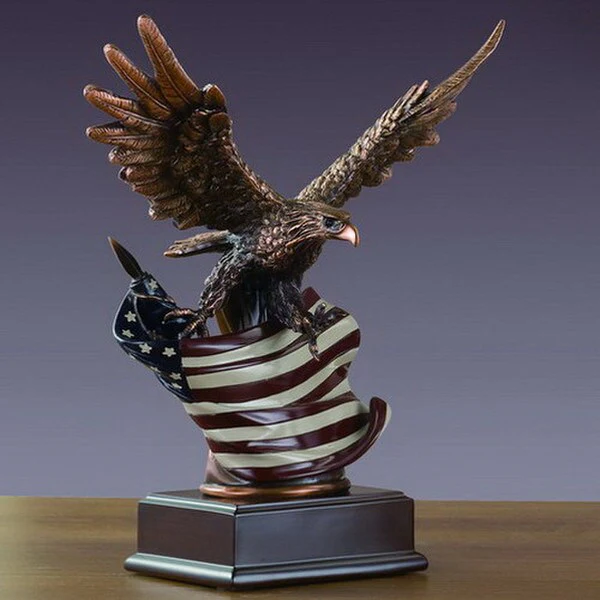 Eagle with American Flag Statue 15.5" High - Image 2