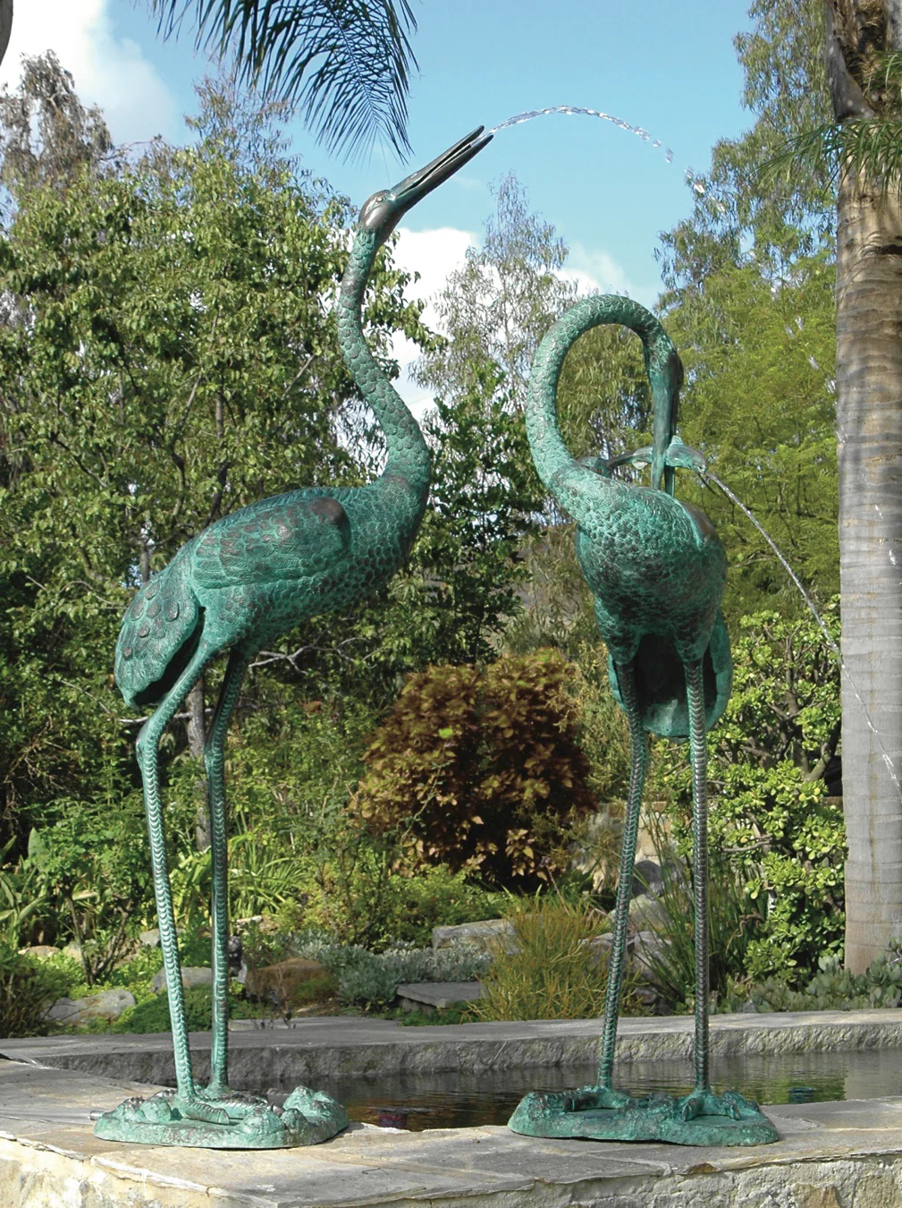 Crane Pair Extra Large Piped Water Features Sculptures 68" High