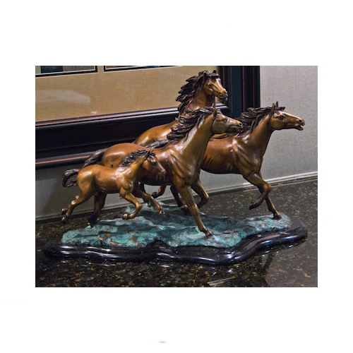 Four Wild Horses Galloping Bronze Sculpture on Marble Base - Image 2