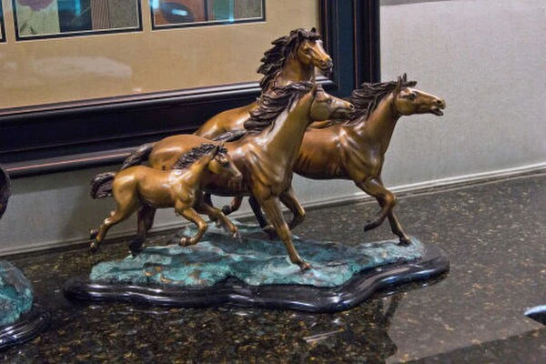 Four Wild Horses Galloping Bronze Sculpture on Marble Base - Image 3