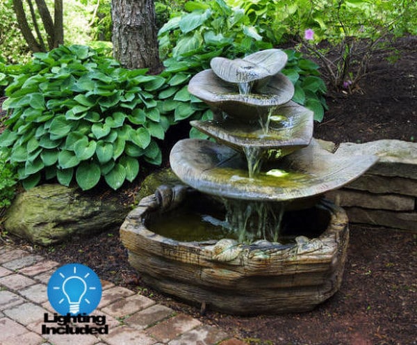Giant Leaf Cement Garden Fountain with Light 35" High - Image 2