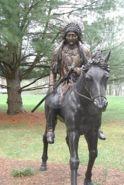 Indian Chief Riding A Horse Bronze Life-Size Statue