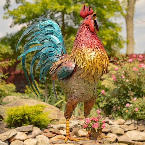 Iron Rooster Garden Statue 66.5" High