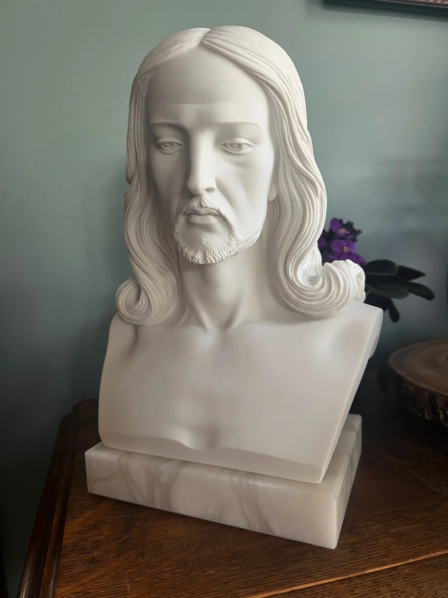 Jesus Christ Bust Mounted on Alabaster Base 12" High - Image 8