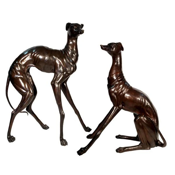 Large Whippet Dog Set Bronze Statues