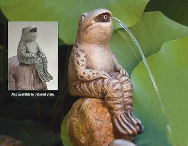 Sitting Frog Spouting Water Feature 11" H