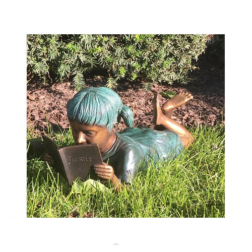 Solitude Girl Reading Book Small Bronze Statue - Image 2