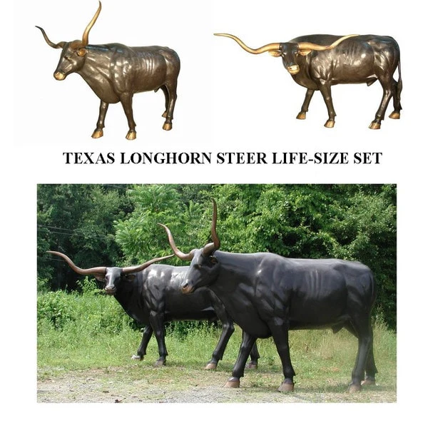 Life-Size Texas Longhorn Bronze Steer Set