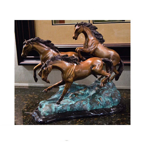 Three Horse Galloping Bronze Sculpture - Image 2
