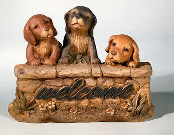 Three Welcome Puppies Garden Statue Hand Detailed - Image 2