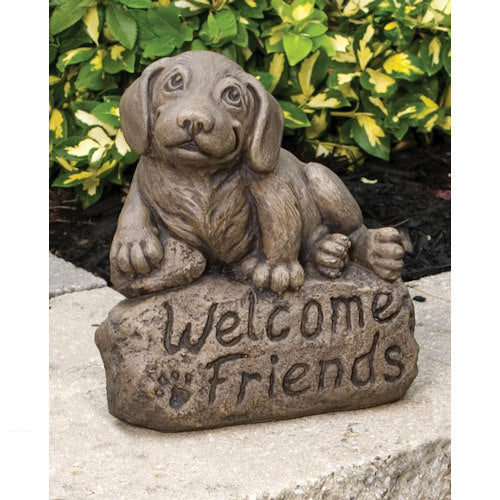 Welcome Friends Beagle Statue – Cast Stone Dog Sculpture with Inscribed Base - Image 2